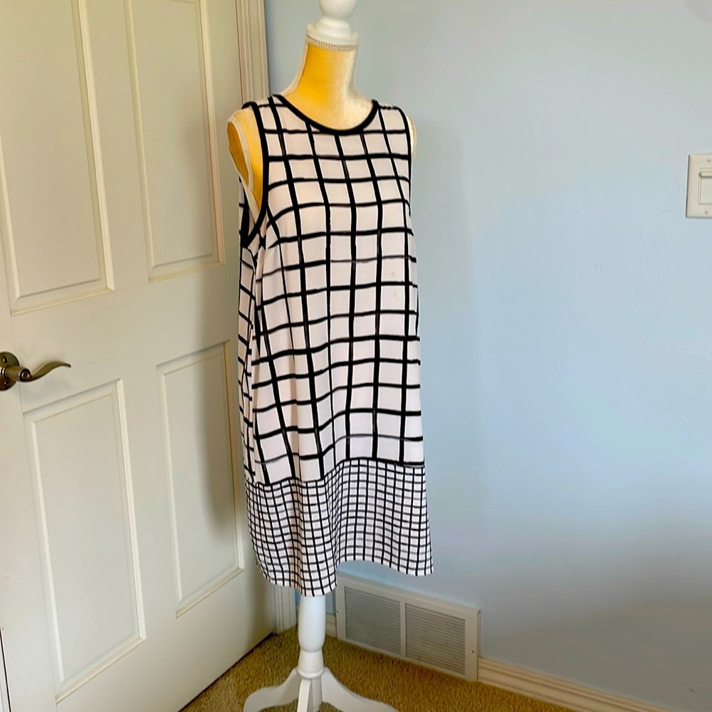 Crisp Black & White Pull Over Sleeveless Lined Dress